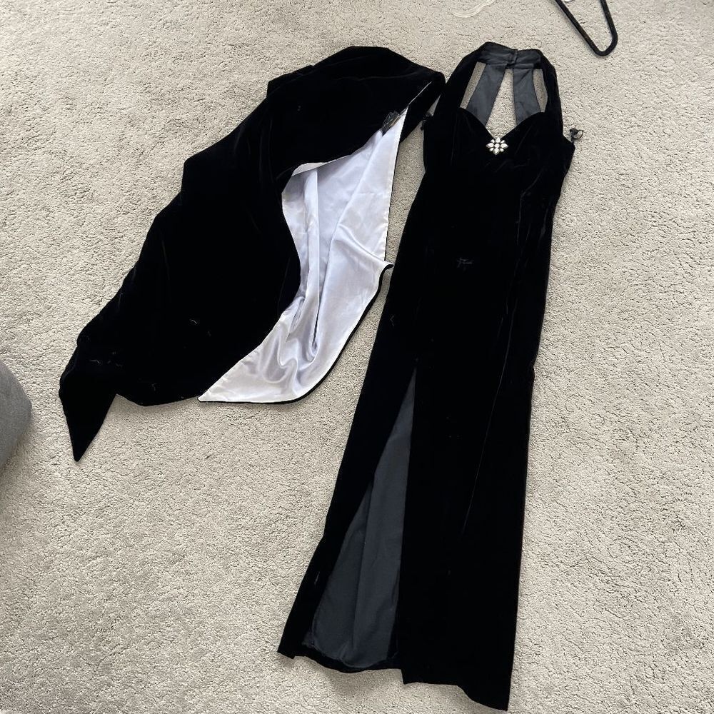 Gunne Sax Black Velvet Maxi Dress with Capelet